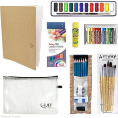 Artway Essentials - Zīmēšanas komplekts - 10 daļu komplekts, kurā ietilpst S-Tuff soma, zīmuļi, krāsojamās otas, pasteļi, krāsas un citi piederumi - ideāli piemērots vidusskolai.