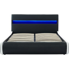 BAÏTA Lumina Double PVC Bed - Black and White/Multi-Coloured LED, 140 x 190 cm