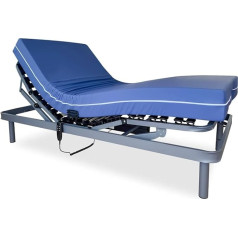 Duérmete Online Elektriskā gulta ar locītavu, pastiprināta Ergomedic Pro + higiēnisks viskoelastiskais matracis, koka sakausējuma tērauds, pelēka, 90 x 190 cm Sin Barandillas