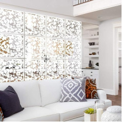 Lchen 12 gabaliņu PVC paneļu putnu ziedu istabas dalītājs dzīvojamai istabai, ēdamistabai, viesistabai, viesnīcas un bāra dekorēšanai (White 01)