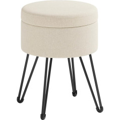 Songmics Round Stool with Storage Box with Lid Makeup Stool 39 x 44.1 cm (Diameter x H) Metal Legs Padded Seat Living Room Bedroom Cream White LOM002W01