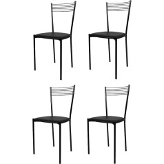 T M C S Tommychairs 4 modernas elegances krēslu komplekts virtuvei un ēdamistabai, izturīgs rāmis no krāsota tērauda, melnā krāsā, polsterēts sēdeklis ar melnu mākslīgās ādas apdari