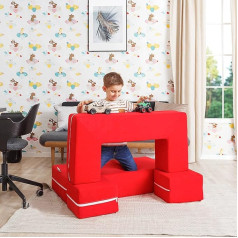 Innocent KIDOO® Bērnu dīvāns 4-in-1 sarkans kāpšanas un rāpošanas komplekts, aktivitāšu spēļu klucīši dīvānam, matracis, izvelkamais guļamkrēsls, 4 detaļu viegls, krāsains, interaktīvs, krāsains bērnu spēļu komplekts