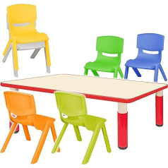 Alles-Meine.de Gmbh Vaikų baldų komplektas - stalas ir 6 vaikiškos kėdutės - galima rinktis dydį ir spalvą - raudona - reguliuojamas aukštis - nuo 1 iki 8 metų - plastikas - tinka naudoti patalpose ir lauke - vaikams