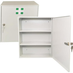 Leomar Medicine Cabinet, Apothecary Cabinet Made of Sheet Steel, with 2 Shelves, Lockable, Home Medicine Cabinet with 2 Keys, Medicine Cabinet, First Aid Cabinet with Metal Doors, 14 x 35 x 42 cm