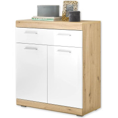 Stella Trading NOLA Chest of Drawers in Artisan Oak Look, White High Gloss - Modern Chest of Drawers with Drawer and Lots of Storage Space - 80 x 91 x 38 cm (W x H x D)