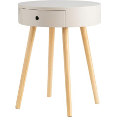 Aspect Mona Round Side Table with One Drawer, Grey, 45 x 57.5 cm, Pine Wood, 45 Diameter x 57.5 (H) cm