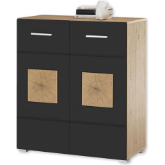 Stella Trading Georgia Chest of Drawers in Black, Artisan Oak Look with End Grain Wood Appliques, Modern Chest of Drawers with Lots of Storage Space, 80 x 92 x 38 cm (W x H x D)