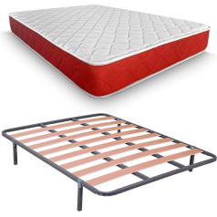 Duérmete Online DUÉRMETE ONLINE Complete Bed with Lite Memory Foam Mattress, Reversible, Thickness 23 cm + Slatted Base with Feet, Red, 135 x 190 cm