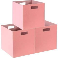 Lauatiiu Foldable 3 Packs, Storage Baskets with Two Handles, Felt Storage Baskets for Bedroom, Playroom Shelves, Nursery Organiser, 31 x 31 x 31 cm (Pink)