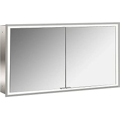 Emco Izgaismots spoguļskapītis ar LED apgaismojumu (133 cm plats), augstas kvalitātes vannas istabas spoguļskapīša modelis, vannas istabas skapītis ar 2 durvīm un gaismas paketi