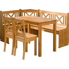Mirjan24 Ixi stūra solu komplekts, alkšņa koks, stūra solu grupa, kas sastāv no virtuves stūra sola ar 2 praktiskām kastēm, 2 x taburetes, galda, ēdamistabas sola (alksnis)