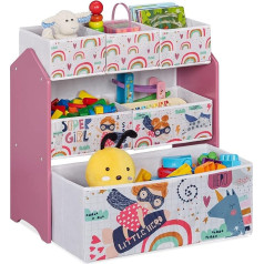 Relaxdays Children's Shelving Unit with 6 Storage Boxes, H 66 x W 63 x D 30 cm, Girls Toy Shelf for Children's Room, Colourful