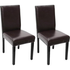 Mendler Littau Set of 2 Dining Chairs / Kitchen Chairs / Leather / Brown / Dark Legs