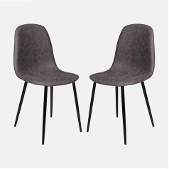 Dmora Set of 2 Modern Grey Faux Leather Dining Chairs 56 x 45 x 87 cm