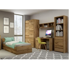 Qmm Traum Moebel Children's Room Complete Forest Set C Cupboard Standing Shelf Chest of Drawers Desk Wall Shelf Bed 200 x 90 cm with Bed Box