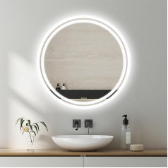Ai-Lighting Bathroom Mirror Round Illuminated 40 cm LED Bathroom Mirror with Lighting Anti-Fog Wall Mirror with Lighting with 3 Light Colours Dimmable 3000 K / 4500 K / 6400 K