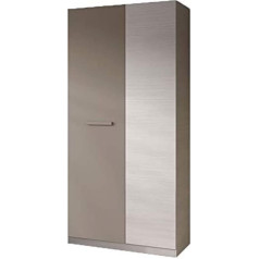 Habitdesign 3 Door Wardrobe with Clothes Rail and Three Inner Shelves Wood Effect White with Brown Door Detail 90 x 200 x 52 cm