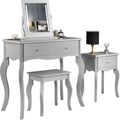 Carme Sorrento Dressing Table and Side Table with Drawer, Rose Gold Handles, Stool, Mirror with LED Lights, Set of 4