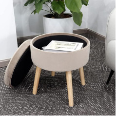 ‎Newimage NEWIMAGE Stool Footrest Round Tufted Velvet Ottoman 44 cm High Stool Storage Footrest Multifunctional Padded Toilet Stool with Wooden Base for Living Room Bedroom Dressing Room (Grey)