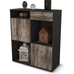 Stil.zeit Luisa Highboard - Korpuss antracīta matēts - Priekšējā koka dizains Driftwood (92 x 108 x 35 cm) - Push-to-Open tehnoloģija un augstas kvalitātes gludas sliedes - Ražots Vācijā