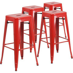 Flash Furniture Set of 4 Red Metal Plastic Rubber Bar Stools