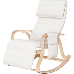 Firfurd Šūpuļkrēsls Bērza koka atpūtas krēsls ar 5 virzienos regulējamu kāju daļu Kustības daļa Kustības krēsls guļamistabai, viesistabai, balkonam, āra krēslam 65 x 86 x 100 cm, balts