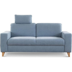 Cavadore Lotta 2.5 Seater Sofa / Scandinavian 2.5 Seater Couch with Spring Core, Headrest and Wooden Feet / 183 x 88 x 88 cm / Woven Fabric, Light Blue