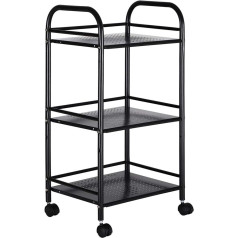 Bakaji Metalinis įrankių vežimėlis vonios kambariui, virtuvei arba kirpyklai su 4 ratukais, 3 lentynomis, 40 x 35 x 75 cm, daugiafunkcinis, 3 lygių (juodas)