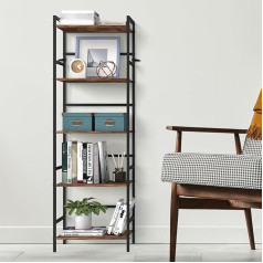 Caduke Open Bookcase with 5 Levels, Modern Freestanding Decorative Storage Shelf, MDF Wood Compartments Shelves for Office, Living Room, Bedroom, Kitchen, Vintage Brown/Black