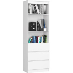 Akord Office Bookcase CLP 60 cm | 3 Drawers 3 Shelves Standing | for Cabinet Living Room Bedroom Bookcases | Minimalist | Laminated Top 16 mm | White + White Front