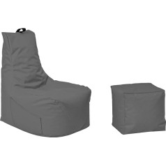 Momiralland Comfort Bean Bag XL - XXL ar tabureti, sēdekļa spilvenu, grīdas spilvena, krēsla, piemērots lietošanai iekštelpās un ārpus telpām, spēļu maiss pieaugušajiem un bērniem (antracīts, XL - diametrs 75 cm)