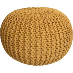 Kreatives Wohnen Diametrs 55 cm Trikotāžas taburete Pouf grīdas spilvens Chunky Knit Look Extra High Augstums 37 cm Yellow Pouf Extra Wide