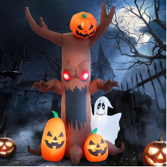 Shdejtg 9ft Ghost Pumpkin Tree Halloween āra piepūšamais dekorējums Āra dekorēšana ar LED gaismām, brīvdienu piepūšamais dekorējums āra terasei, dārzam, zālienam