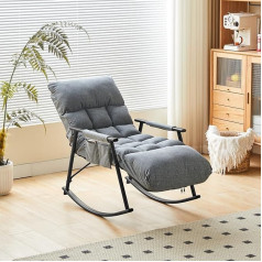 Kaihaowin Rocking Chair with 5-Way Adjustable Backrest and Footrest, Swing Chair with Side Pocket for Living Room, Bedroom, Grey Black