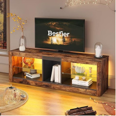Bestier TV spintelė, TV staliukas, 140 cm, modernus TV staliukas su stikline lentyna, RGB LED, apšviestas 65 colių televizoriams, TV spintelė su aplinkos apšvietimu, skirta svetainei, miegamajam, pramogų įrenginiui, rudos spalvos