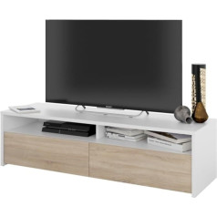 Habitdesign Living Room TV Stand with Two Doors with Vasistas Opening and Two Small Compartments White Colour with Oak Doors Dimensions 130 x 36 x 40 cm
