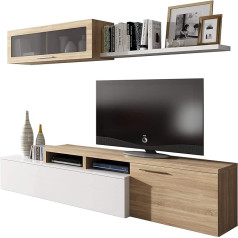 Dmora Living Room TV Stand, Reversible Living Room Set (Can be Positioned on a Corner) with Two Doors, Cabinet Wall and Shelf, Oak and Gloss White Colour, Dimensions 200 x 44 x 41 cm