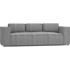 S-Style Möbel Nante Sofa 3-Seater Couch Living Room Sofa Lounge Couch with Cord Cover Furniture Freestanding Cushion Sofas & Couches Light Grey 230 x 92 x 64 cm