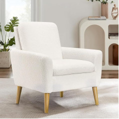Dazone Krēsls Dzīvojamā istaba Vienvietīgs dīvāns atpūtas krēsls Modern Recliner krēsls ar koka kājām Balts Teddy audums dzīvojamai istabai / guļamistabai White