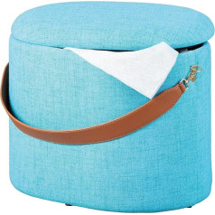 Inter Link Fabric Storage Stool with Faux Leather Handle, Light Blue Colour, 42 x 30 x 36 cm