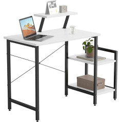 Cubicubi Mažas stalas su 2 mobiliosiomis lentynomis ir monitoriaus stovu, 80 x 50 cm, tvirtas kompiuterinių žaidimų stalas, lengvai surenkamas darbui, baltos spalvos