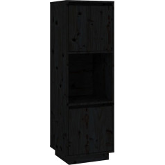 Vidaxl Highboard Bufete Kumode Bufetes sānu skapis Daudzfunkcionāls skapis Koka skapis Augsts skapis Melns 38 x 35 x 117 cm Masīvkoka priedes koksne