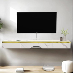 Pmnianhua Floating TV Unit, 150cm Wall Mounted Floating Shelves with 2 Drawers and 1 Door, Modern Entertainment Media Console, Large Storage TV Bench for Living Room (150cm/White)