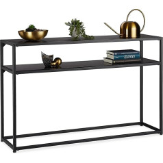 Relaxdays , 70 x 110 x 30 cm, Console Table, 2 Shelves, Made of Metal & MDF, Space Saving, Slim Side Table, Black