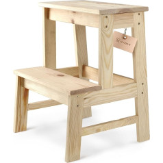 Kadax Wooden Stool, Footstool Made of Natural Unfinished Pine Wood, Footrest in 3 Different Models, Bar Stool, Step Stool, Stool, Wooden Stool (Ladder 2 Steps)