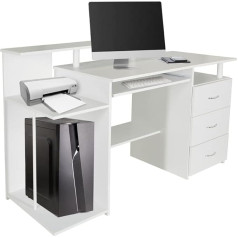 Hjh Office Workspace H IV 830064 Datorgalds Balts rakstāmgalds ar atvilktnēm un tastatūras paliktni, 89 x 137 x 60 cm