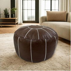 Louis Donné Neaizpildīts roku darbs Marokas apaļais marokāņu pufiņš Pouffe Cover Footstool sēdeklis mākslīgās ādas uzglabāšanas pupiņu maisiņš Grīdas krēsla kāju balsts dzīvojamai istabai guļamistabai vai balkonam (brūns)