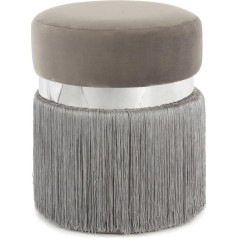 Qiyano Round Stool with Velvety Soft Fabric Cover and Trendy Fringes Elegant Metal Ring in the Middle Pouf Decoration Seating Furniture Bedroom Living Room Wardrobe Colour: Grey