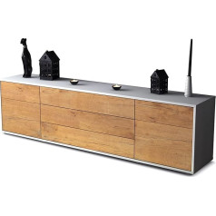 Stil.zeit Andrico TV Cabinet Lowboard with White Body and Oak Wood Front Design 180 x 49 x 35 cm Push to Open Technology and Smooth Running Rails